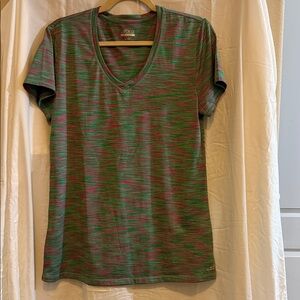 bcg Green & Pink Space-Dyed V-Neck Short Sleeve Top